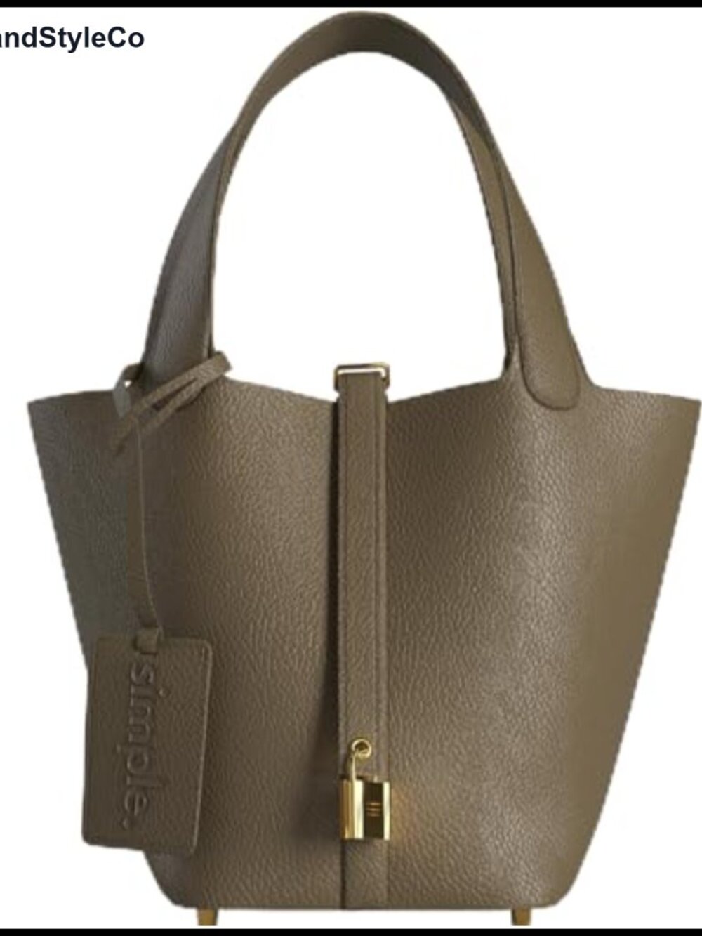 Leather Mini Bucket Tote Handbag with Gold Hardware